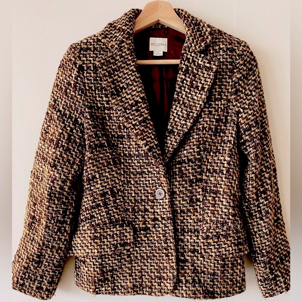 Brown Tweed Blazer with Structured Fit